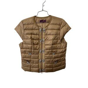 Glamourpuss Down Puffer Vest Size Large Brown Lightweight Rhinestone Embellished